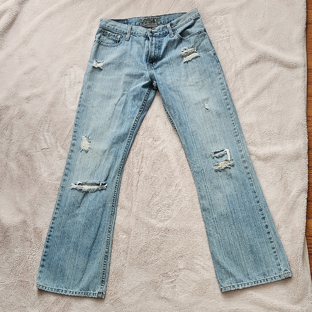 Levi's 527 Low Boot Cut Distressed Light Blue Jeans Y2K , W30 L32